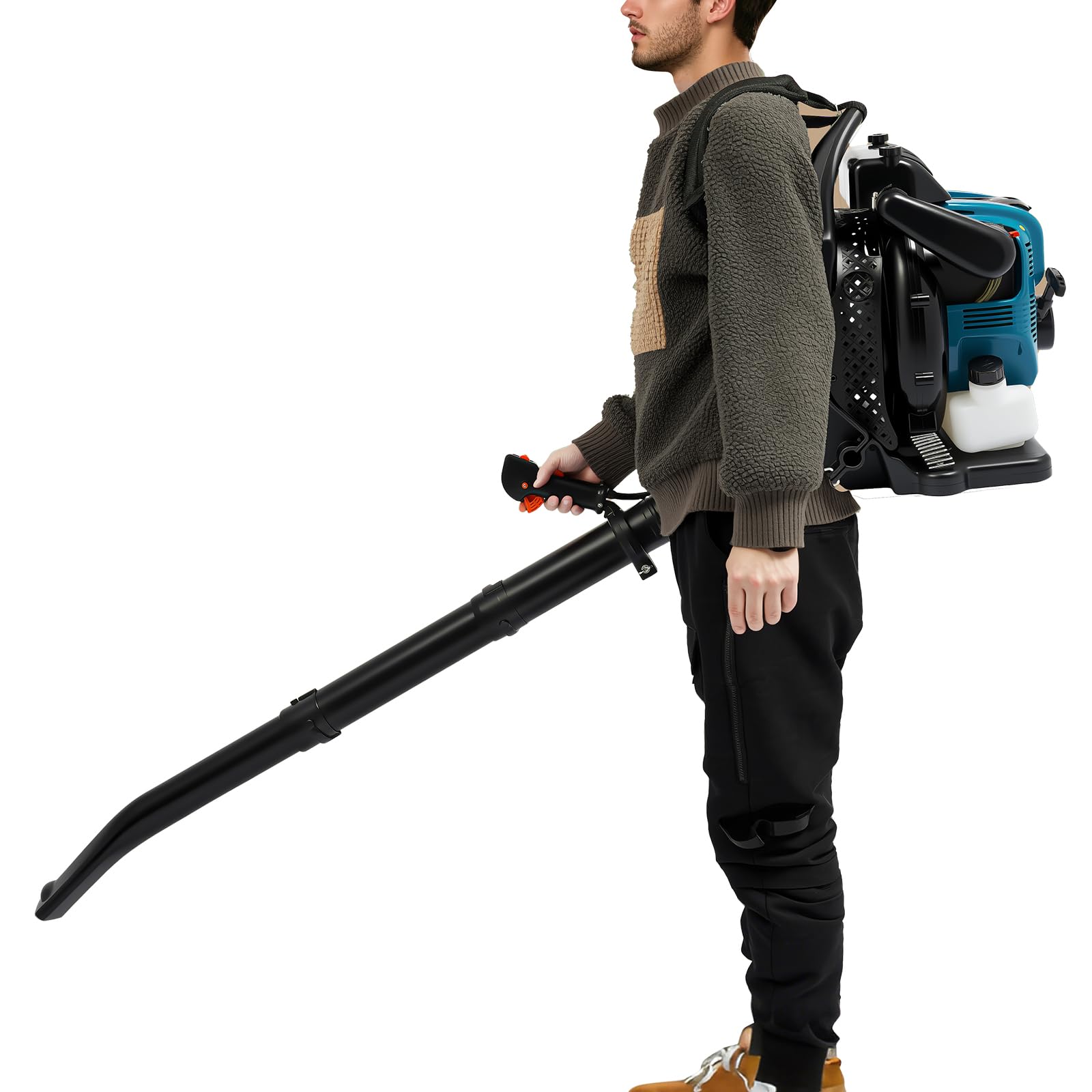 Mochila soplador de hojas, 75,6 cc, 4 tiempos, gasolina, 2,6 kW, 498 ft³/s, depósito de 0,5 gales, 112 dB, arranque manual, tubo de ajuste de altura de 180°, portátil, jardín, patio, hojas, nieve