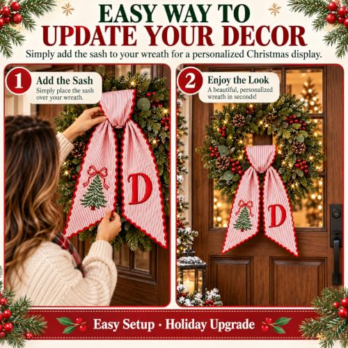 Christmas Wreath Sash for Front Door, Personalized with Initial Bow,#A - image 8