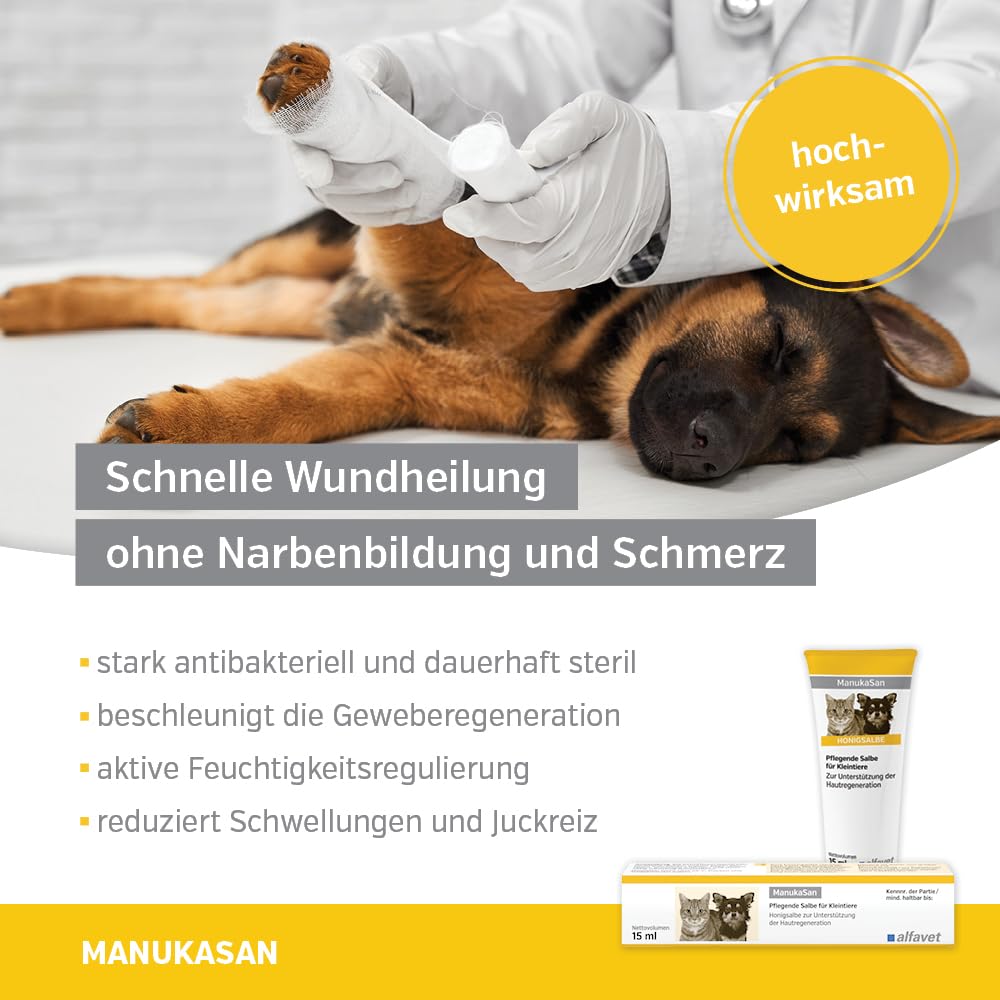 Alfavet ManukaSan | 75 ml | Pflegende Salbe für Hunde, Katzen & Kleintiere | Mit Manuka Honig