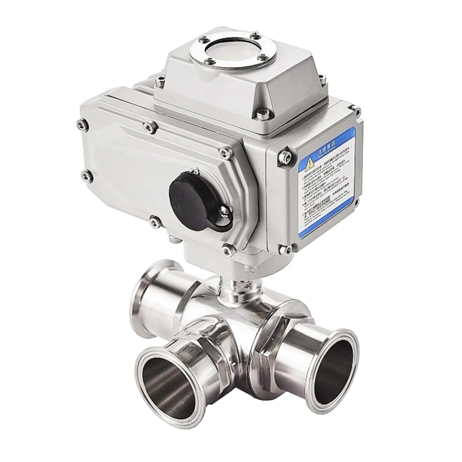 VSPPJYFG 38mm 3 Way Sanitary High Platform Electric Ball Valves 220V 110V 12V Stainless Steel Tri Clamp Ferrule Type Motorized Ball Valve(L Type-24vdc)