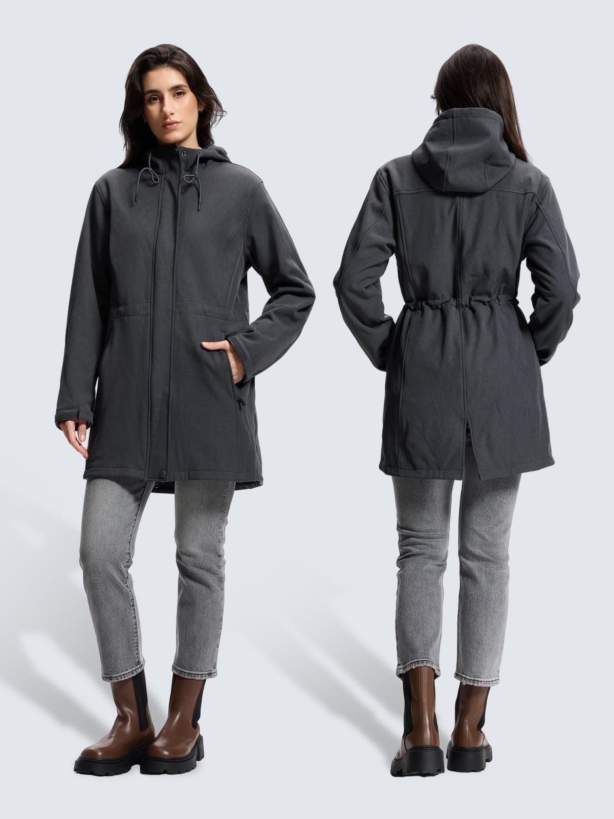 SaphiRose PONCHO Damen Regenjacke Wasserdicht Lange Softshelljacke mit Kapuze Übergangsjacke mit Atmungsaktiv Futter Regenmantel Windbreaker Jacke Leicht für Frühling Sommer und Herbst