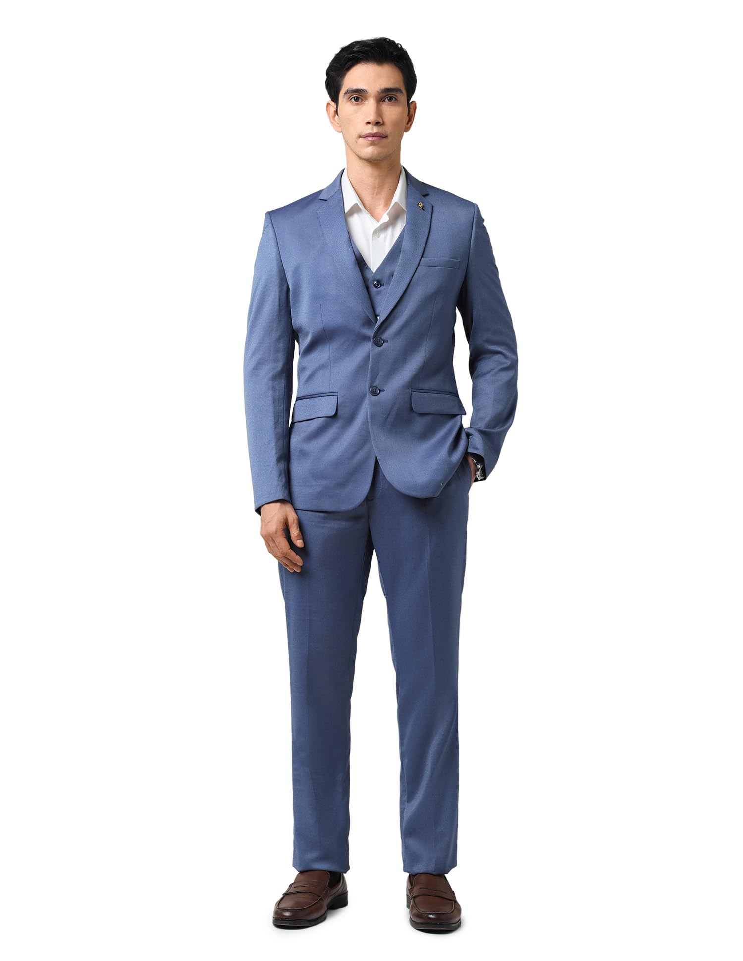 arvind Solid Blue Regular Fit Dobby Weave Suit-picture-12