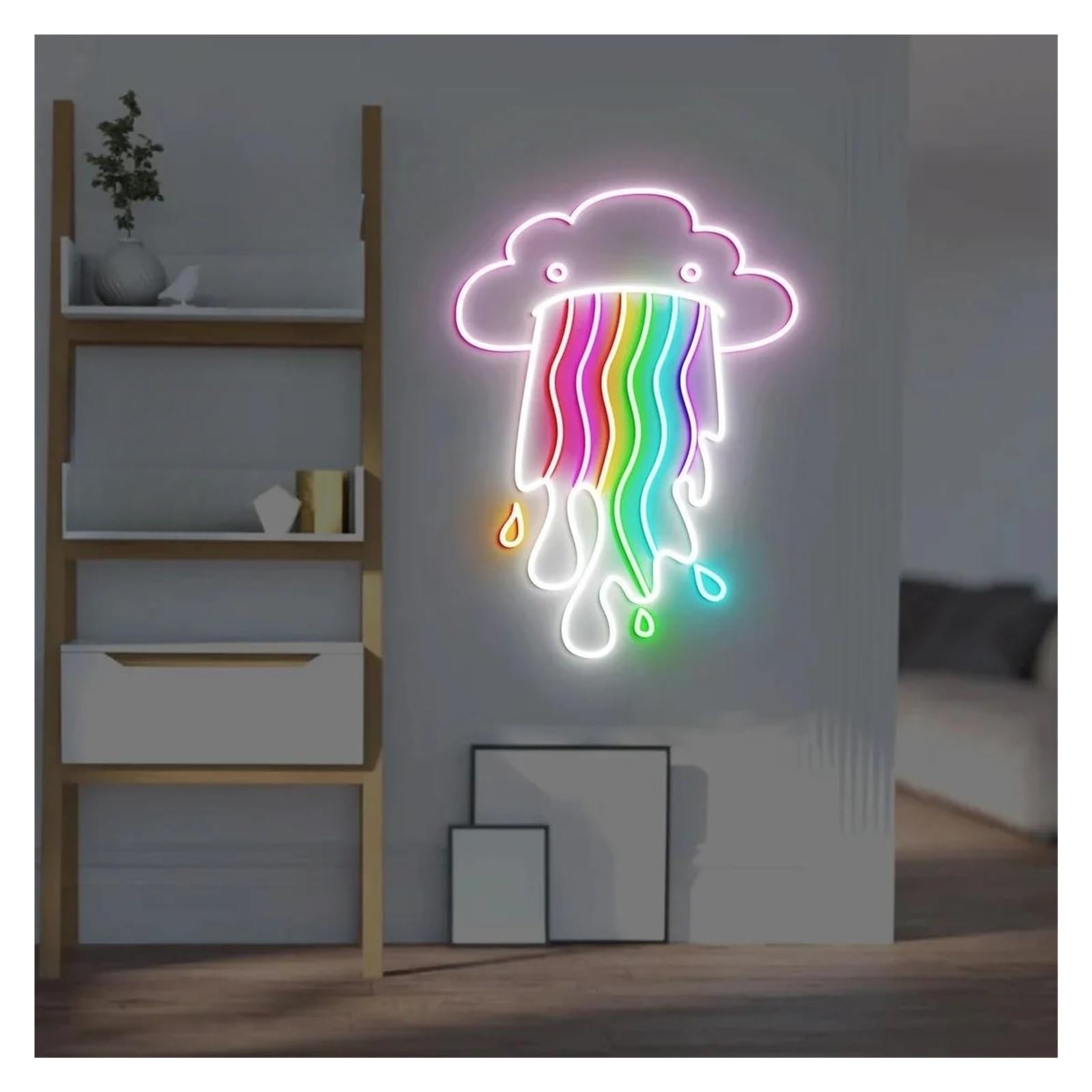 Shouxi E Sign Lamp Rainbow Cloud Neon Sign Usb Powered Adjustabl Brightness Neon Lights Suitabl For Children's Room Hom Wall Decor 38Cm(E)