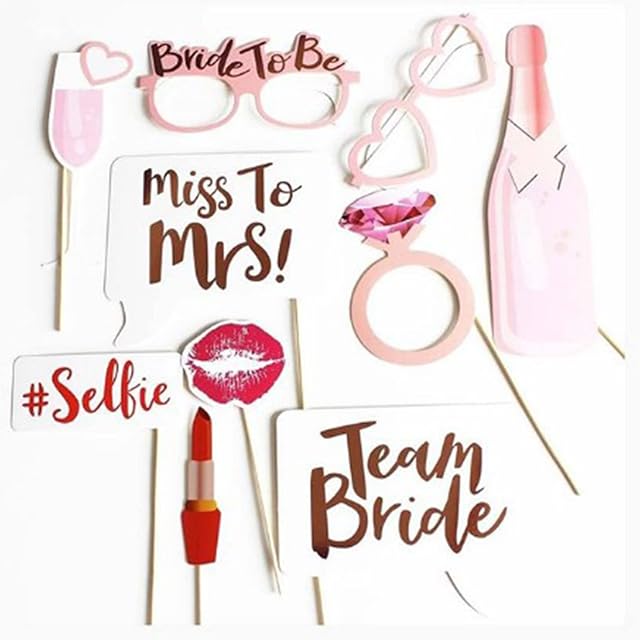 Maggidea Hen Party Photo Booth Props, Hen Do Accessories Rose Gold Team Bride Selfie Props and Wedding Bridal Shower Decorations Hen Night Accessories for Hen Party Games