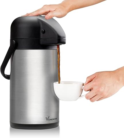 Vondior Airpot Jarra de 1,9 litros – Jarra de café profesional aislada de acero inoxidable, termo, dispensador de bebidas térmicas, adecuado para bebidas de fiesta