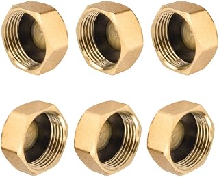 RMENOOR 6PCS Brass End Cap, Brass Cap Hose Caps Hexagonal Internal Thread Cap with 6PCS Sealing Washer for Washing Machine Radiator Valve (3/4 Inch)