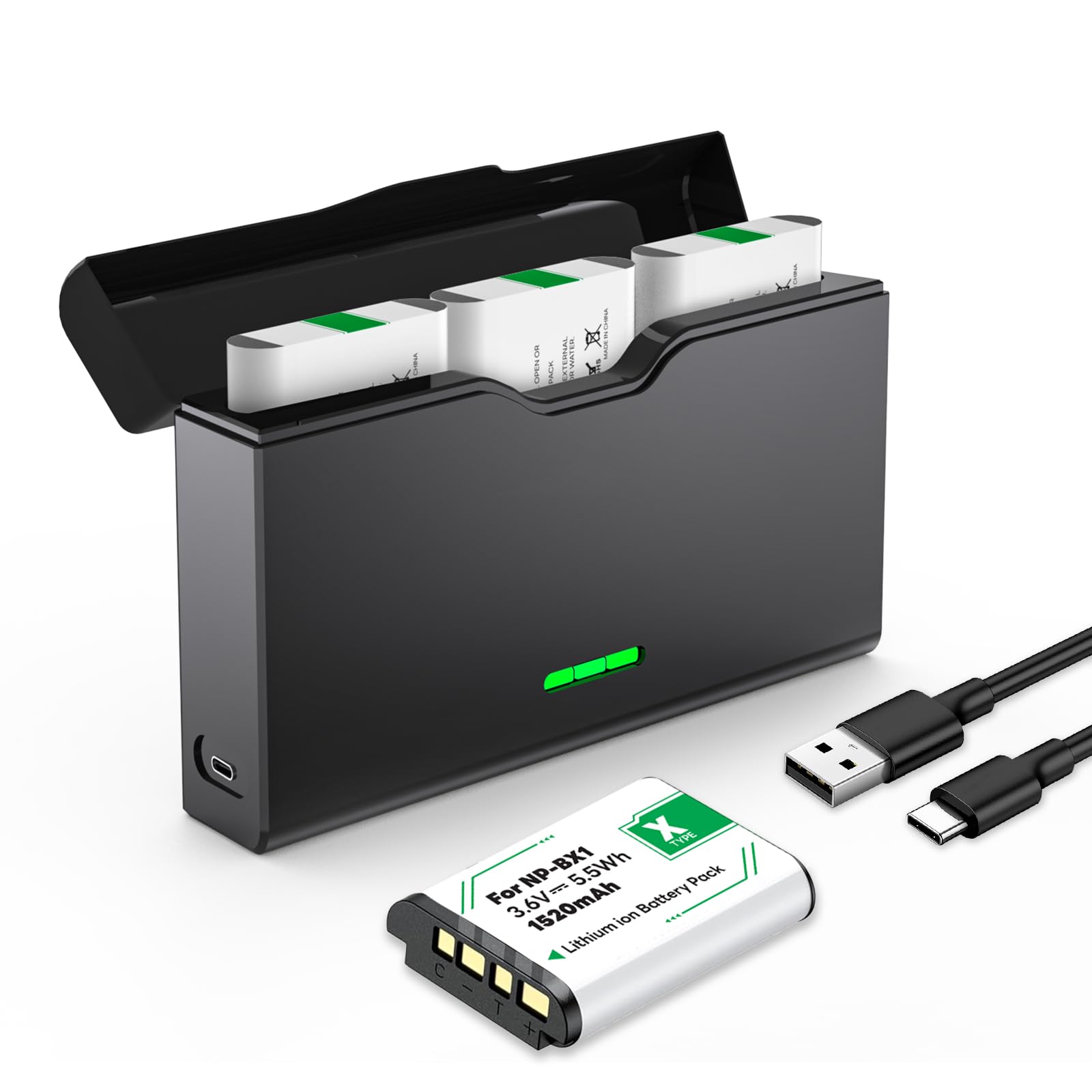 Confezione da 3 batterie 1520 mAh NP-BX1 + caricatore LCD Dual USB per Sony NP-BX1 batteria di ricambio DSC-RX100 RX100 II DSC-WX500 HX300 WX300 HX400V WX350 HDR AS300 AS30V AS100v AS20V MAS15 M4 5 M6