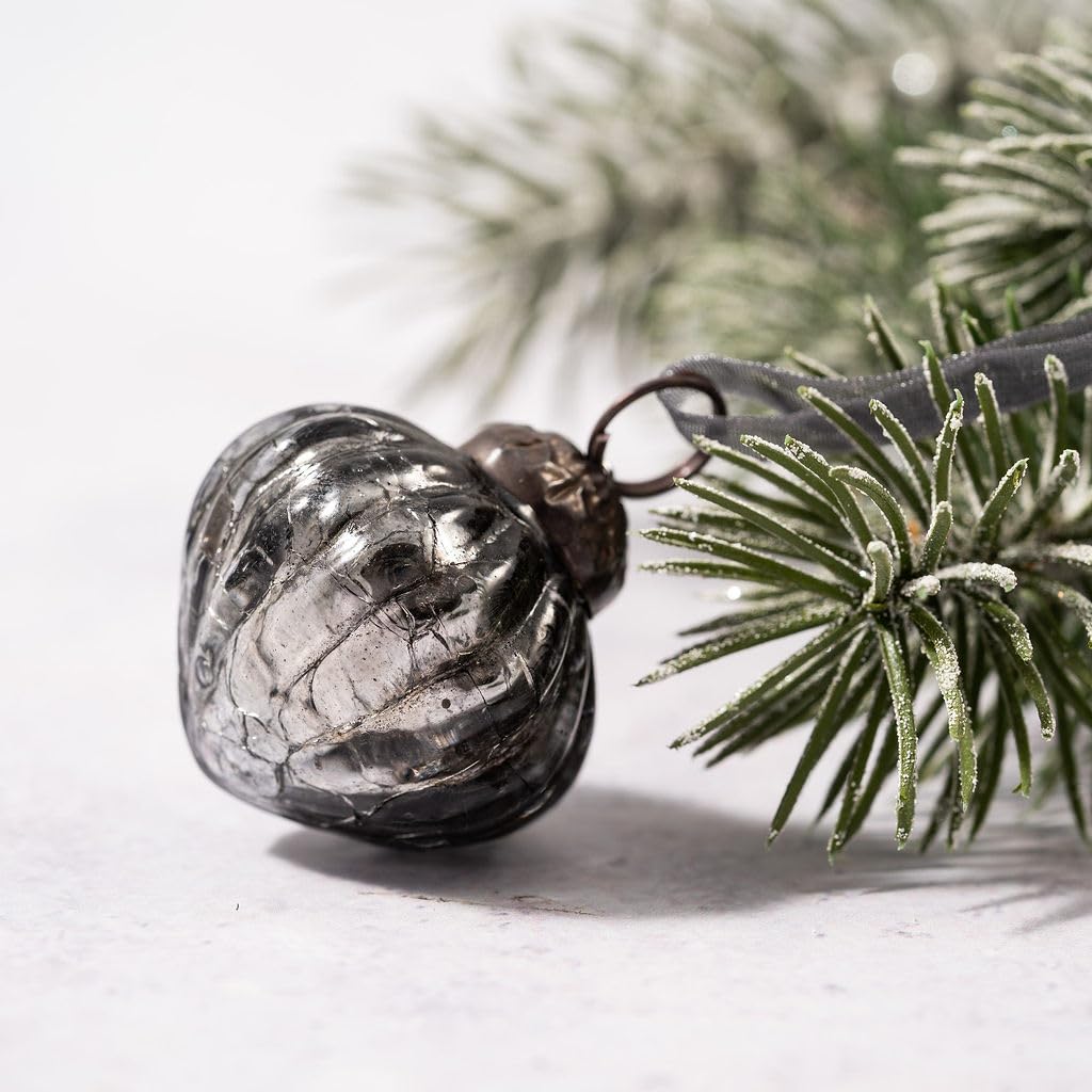 Arthur Cameron – Set of 6 Small 1" Crackle Glass Lantern Ornaments – Hand-Blown Glass Baubles for Rustic Christmas Decorations