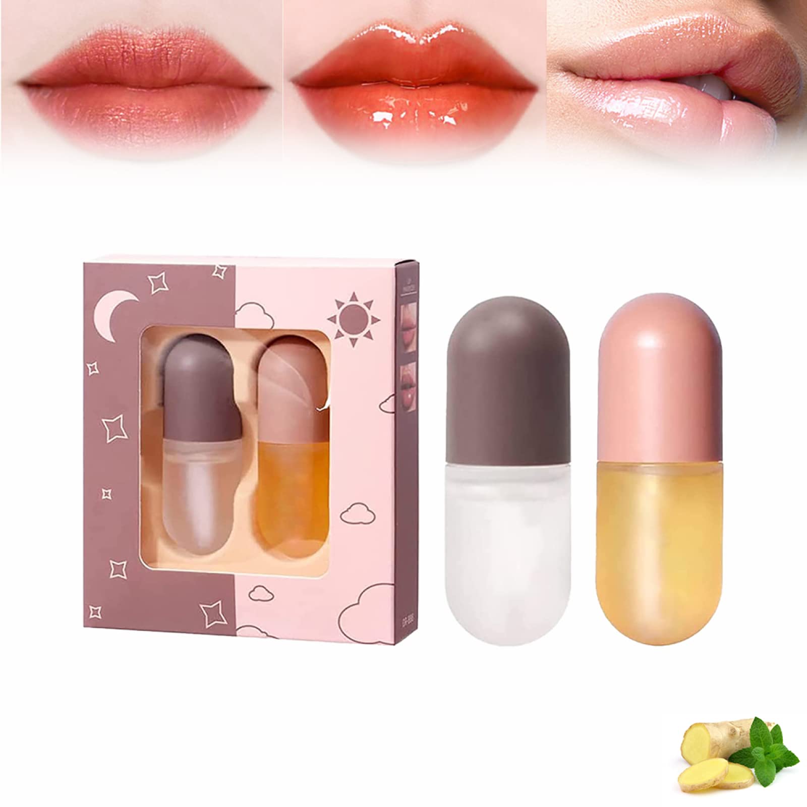 UNQLUX Syrup Cosmetics Lip Plumper, Lip Plumper Set, Syrup Day and Night Lip Plumper, Syrup Lip Plumper Gloss, Natural Lip Plumper and Lip Care Serum, Hydrating & Reduce Fine Lines, A-1