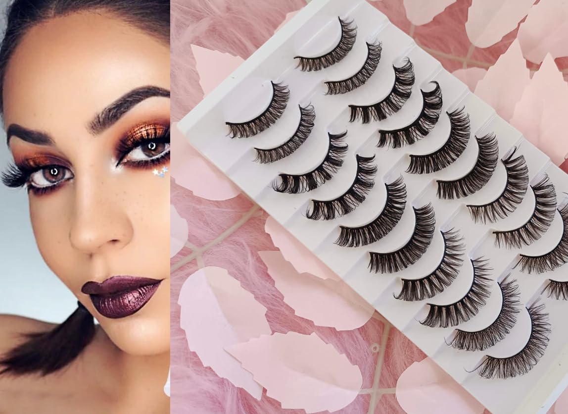 Eyelashes Soft 10 pairs Natural Looking Handmade 1 pack of 10 pcs Cat Eyelashes Fake Russian Reusable D Curl False Eyelashes (DH06-H5 Multi-Sizes)