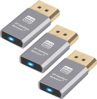 Malarpon DispalyPort Headless Dummy Plug Display Emulator with Blue Light for PC 4K DP Ghost (fit Headless 1080@120Hz- Real Versions 3840x2160@60Hz)-3P