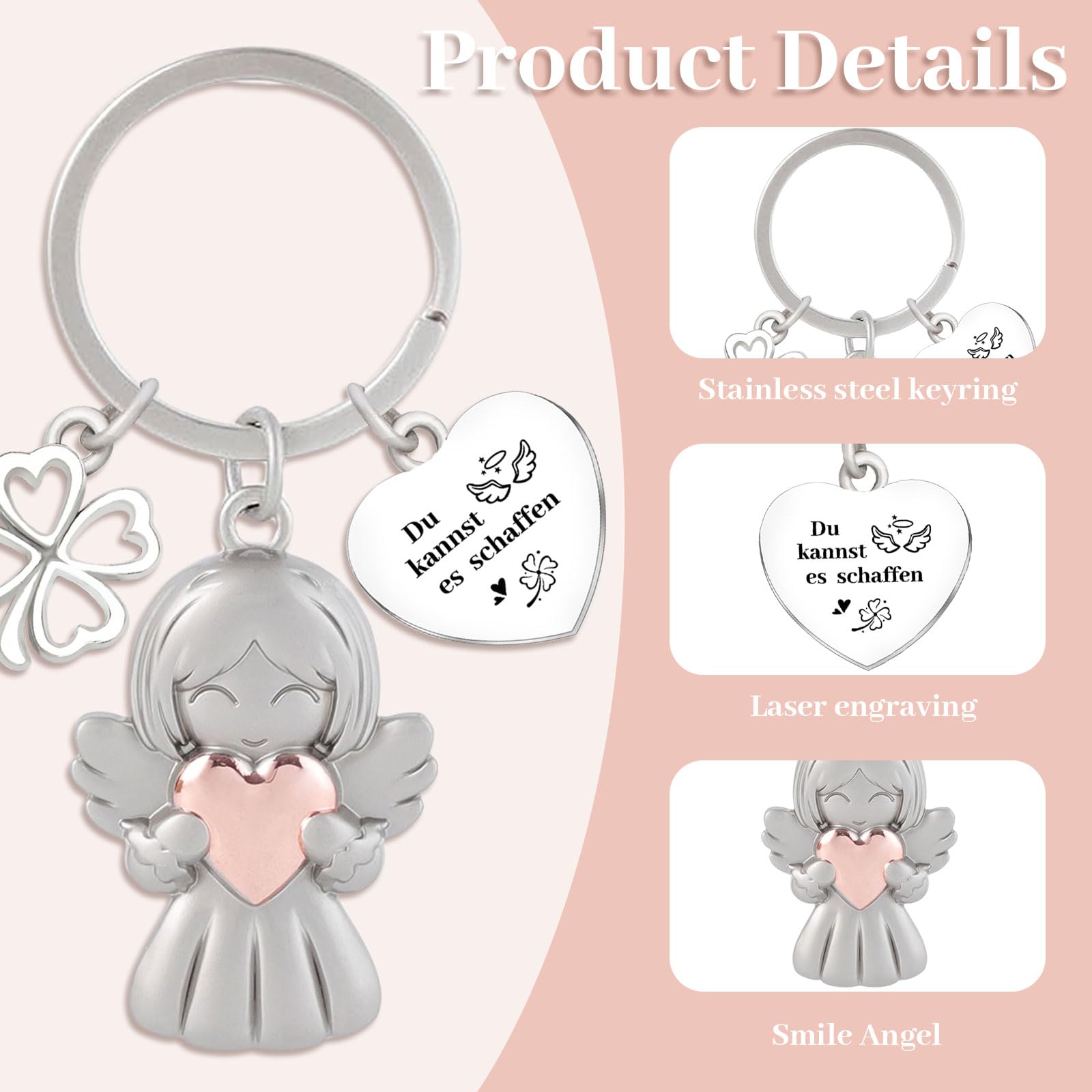 Portachiavi Angelo Custode Con Gemme Blu - Portafortuna Con Cuore E