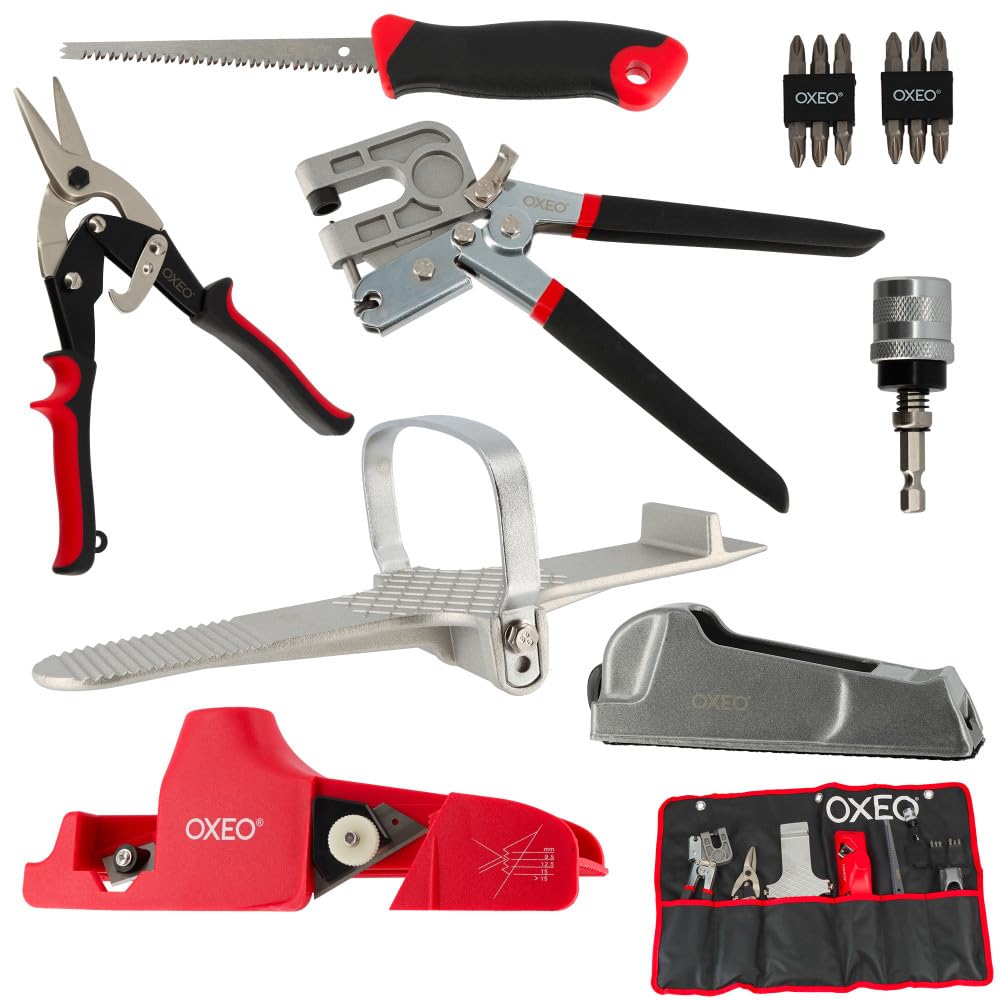 Kit outil plaquiste - 7 pièces - Scie - Porte-​embouts - Cisaille - Pince à sertir - Lève-​cloison - Râpe - Rabot