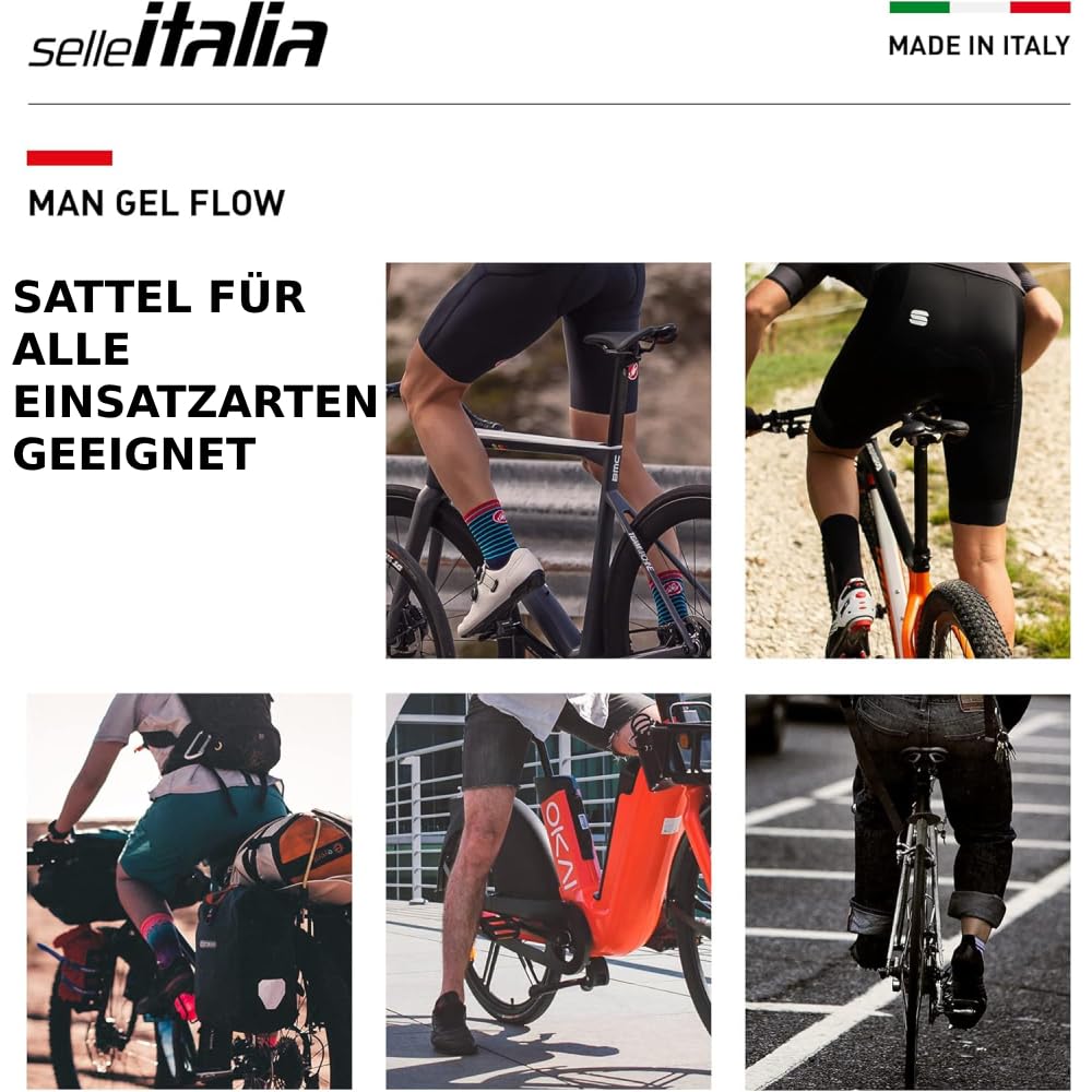Selle Italia - Sattel für Rennräder, Man Gel Flow, Rail Manganese Rohr Ø 7, Sattel Road Gran Turismus, Fibra-tek, Komfort Gel, Stoßdämpfer