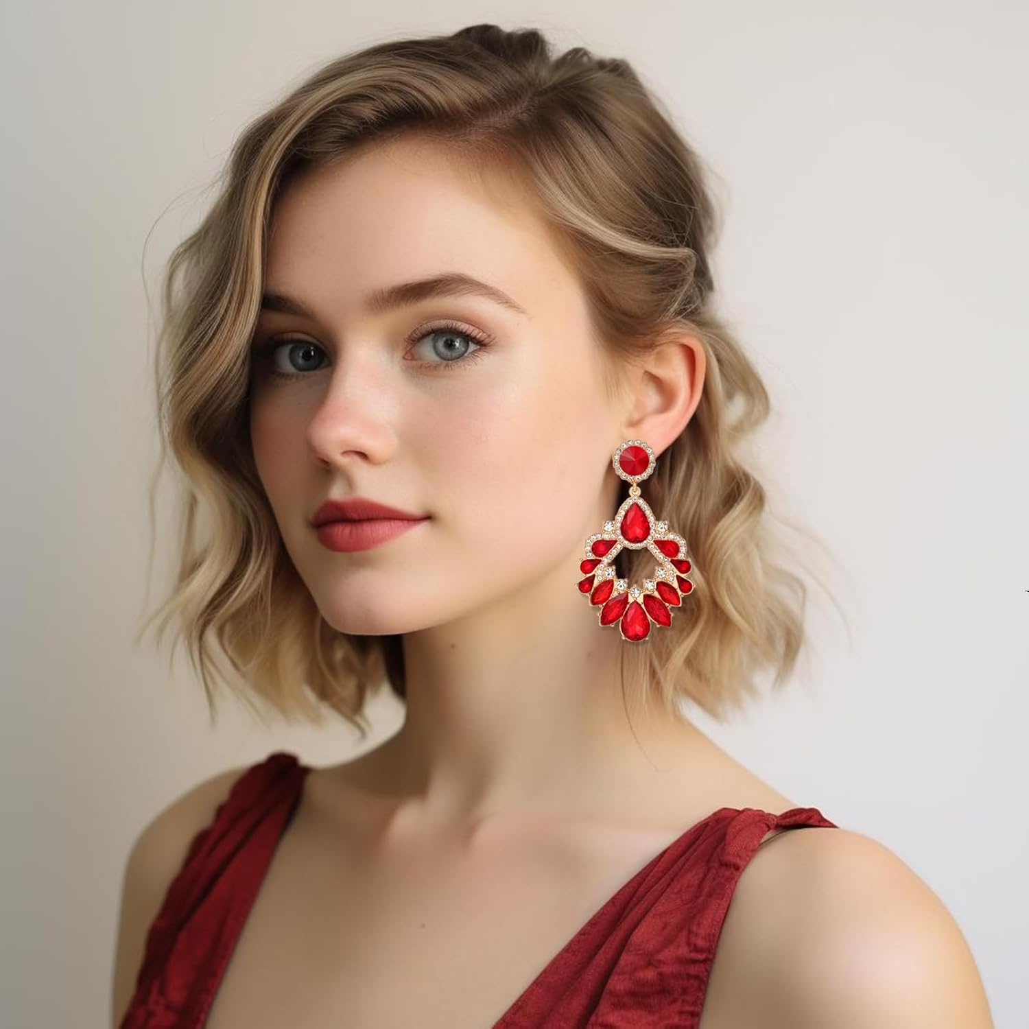 Fashion Rhinestone Statement Drop Dangle Earrings Large Colorful Crystal Chandelier Earrings for Women Bridal Wedding Party Prom