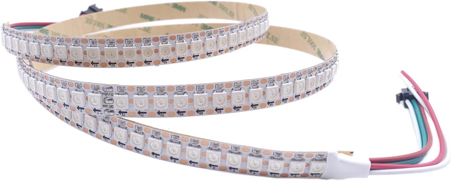 WS2812B Smart RGB LED Strip WS2812 Individually Addressable LED Light 30/60/144Leds Black/White PCB Waterproof IP30/65/67 DC5V 1M 144LED/M, White PCB Ip30 [Energy Class E]