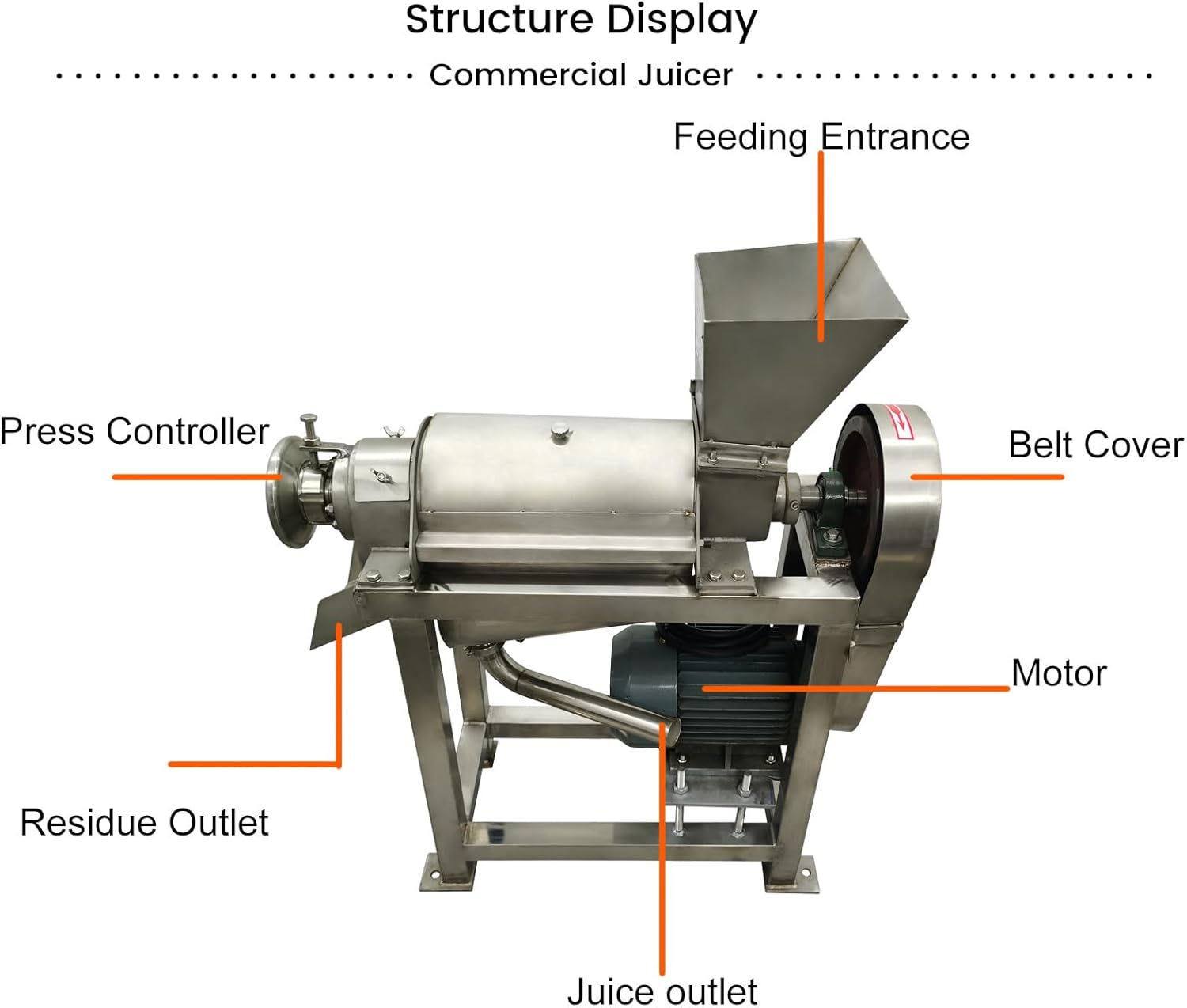 220V 3PH Commerical Fruit and Vegetable Juicer 0.5T/H Stainless Steel Fruit Juice Extractor Machine Industrial Automatic Spiral Multi-Functional Juicer 1500W