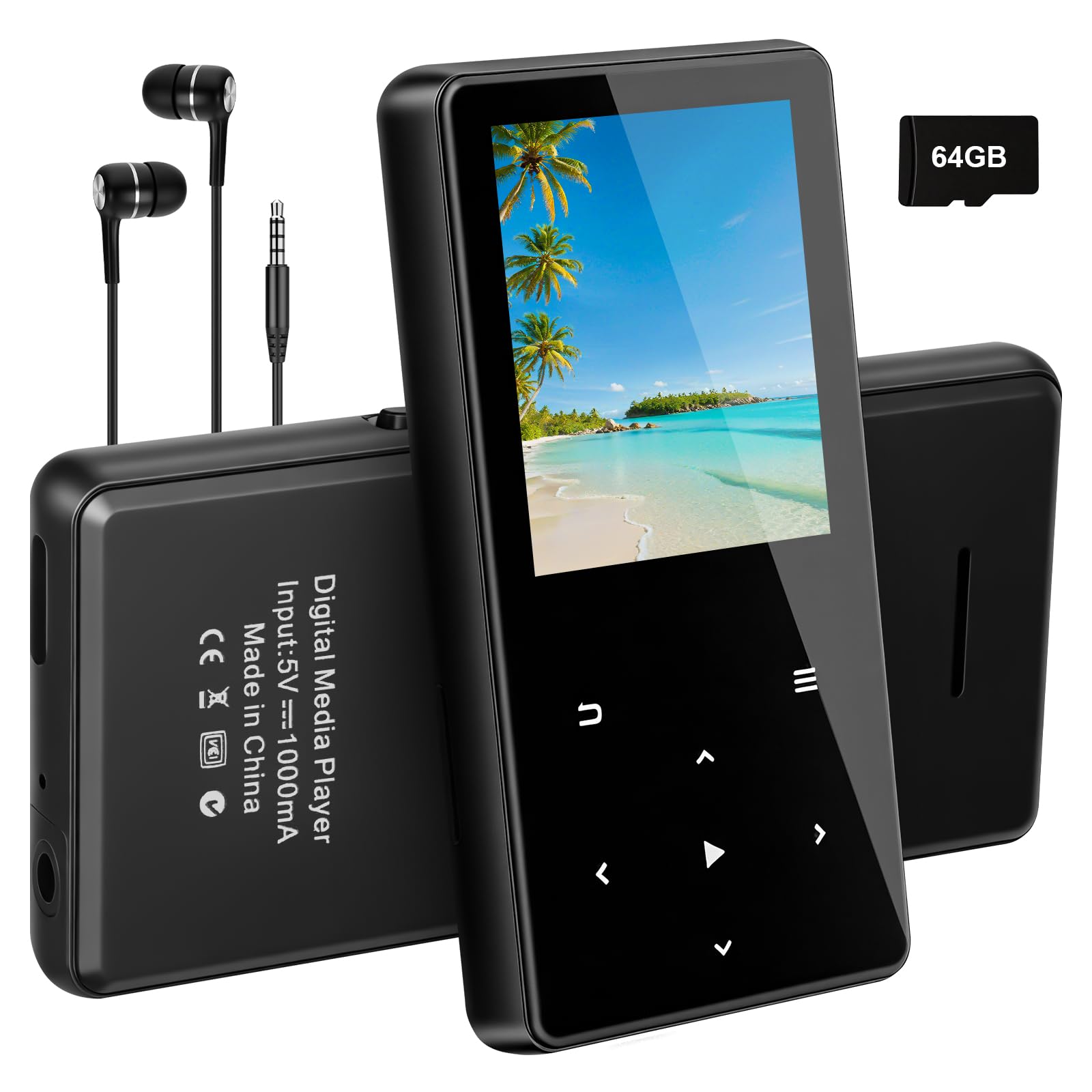 Lettore MP3 da 64 GB con Bluetooth, lettore musicale portatile con altoparlante, radio FM, audio HiFi, mini lettore audio digitale con cuffie incluse