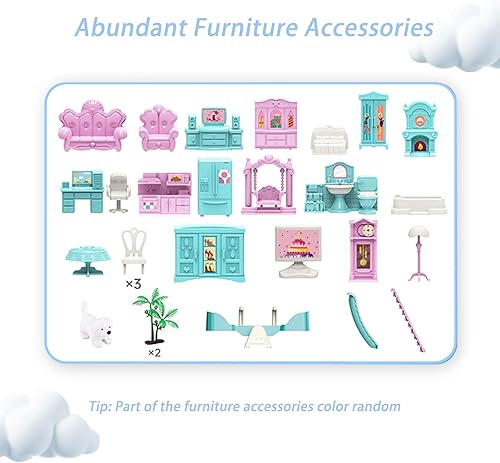 Miniatura 3 de Juego de casa de muñecas con 11 habitaciones y accesorios de muebles casa de ensueño rosa para niñas construcción de bricolaje casa de muñecas de