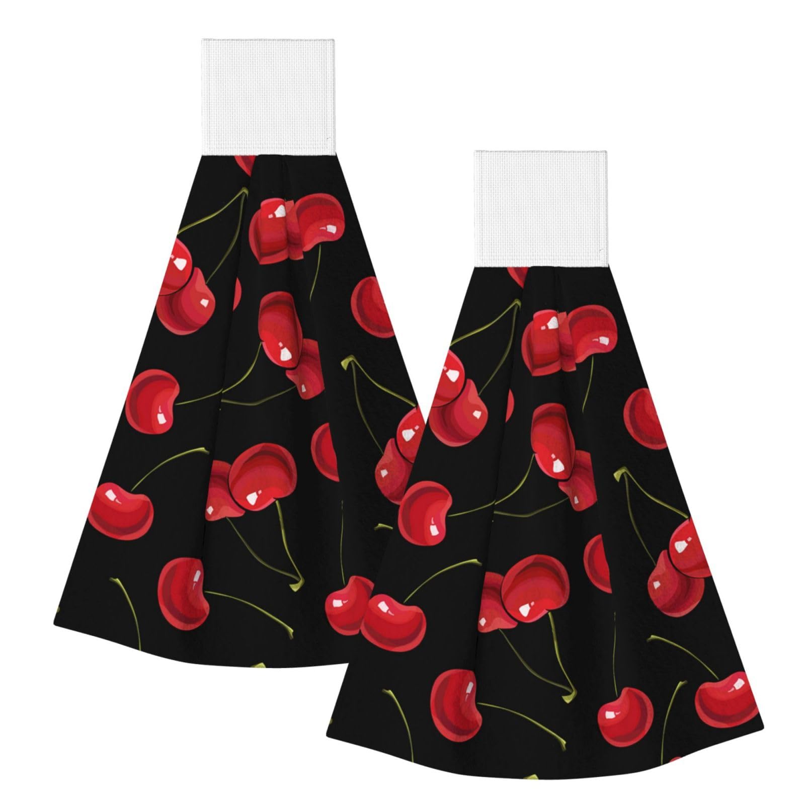 DOPKLNA Cherry, 2 Pcs Hanging Coral Fiber Hand Towels for Bathroom, Absorbent Kitchen Towels