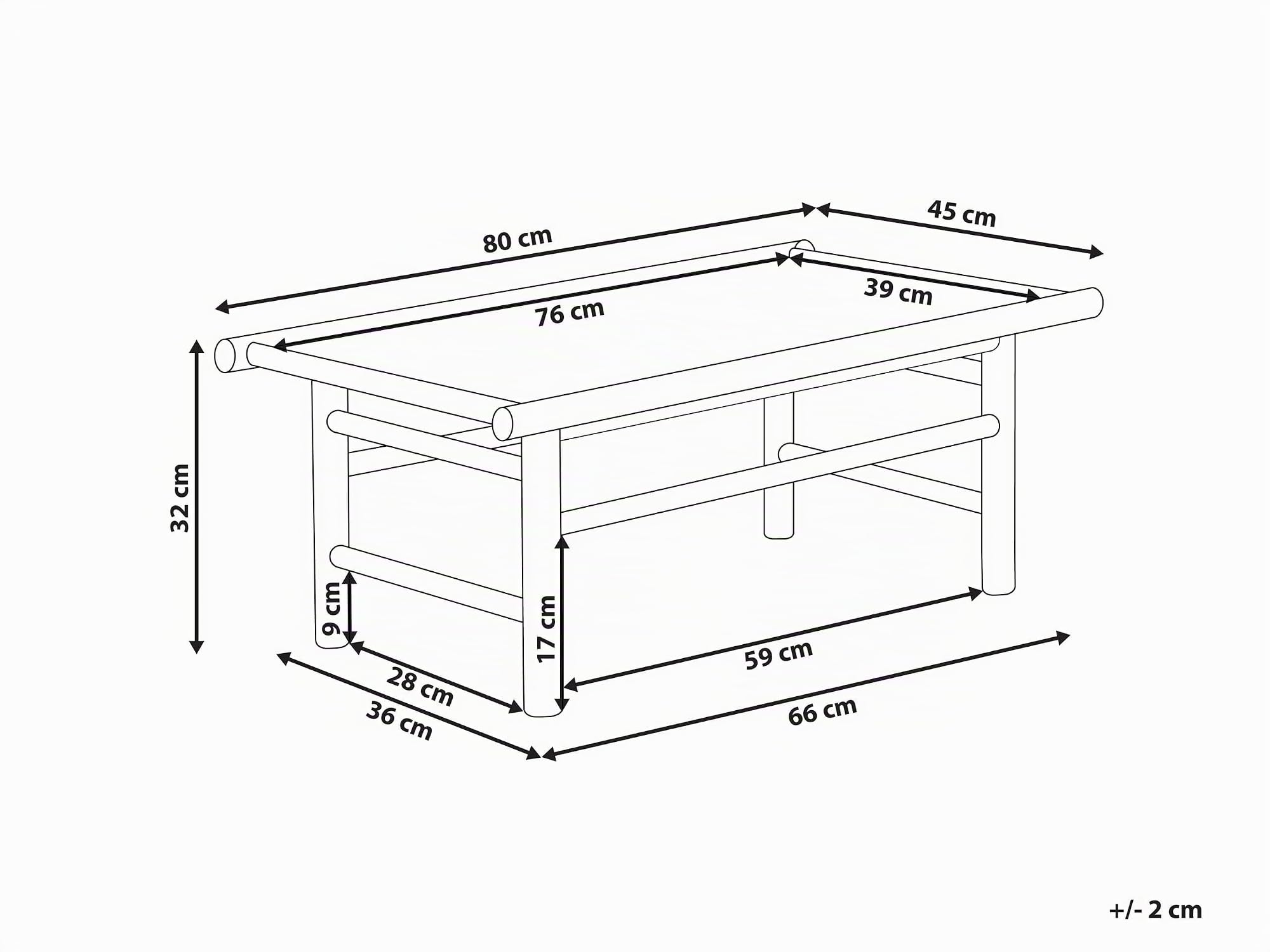 Beliani Table Basse en Bambou Ton Bois Clair Rectangulaire 80 x 45 cm Style Rustique Todi