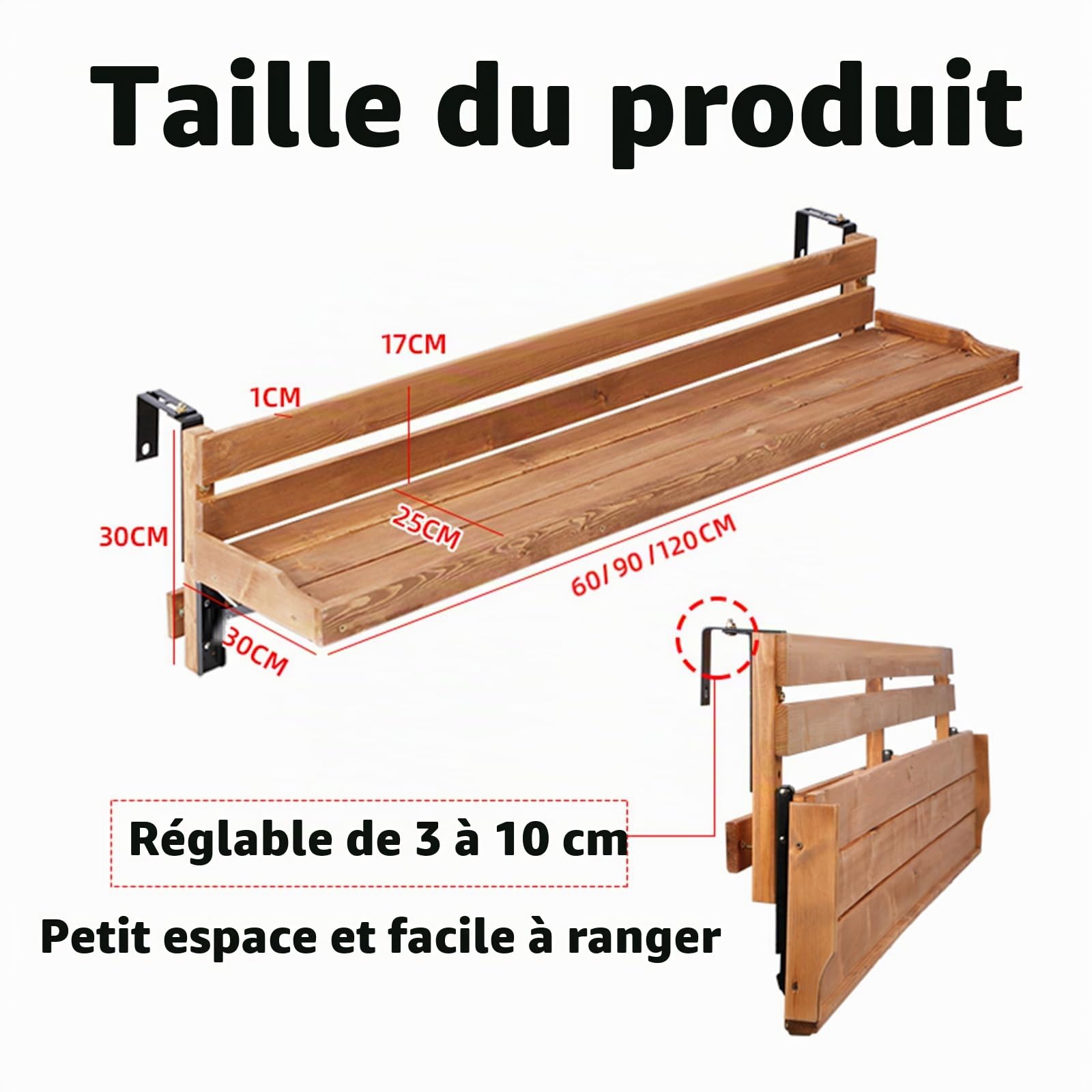 Table Balcon Suspendue Bois,Table De Bar Balcon pour Balustrades,Table De Balcon Suspendue,Conception Simple,pour La Suspension sur Balustrade De Balcon