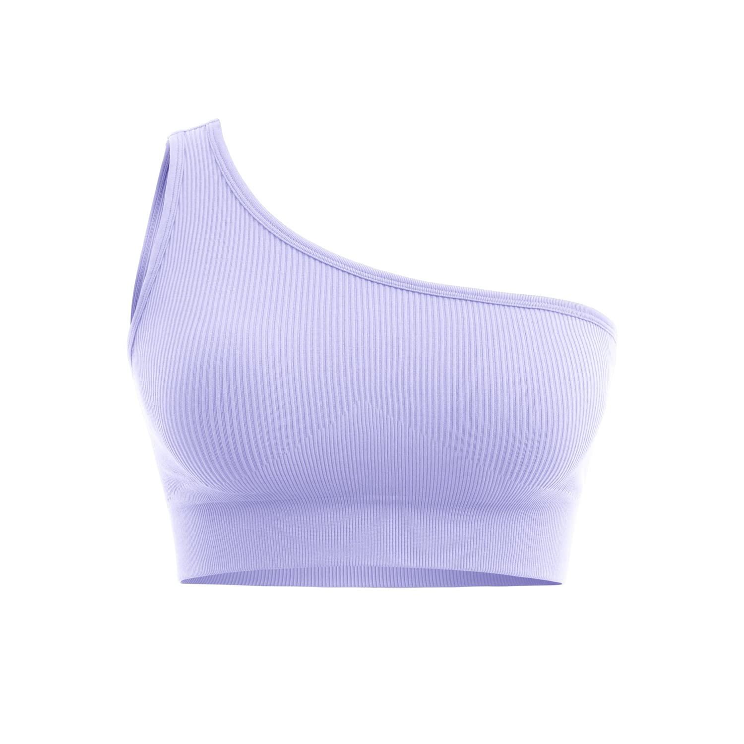 QINSEN Women's 3 Pieces Workout Crop Top One Shoulder Removable Pad Ribbed Seamless Sports Bras