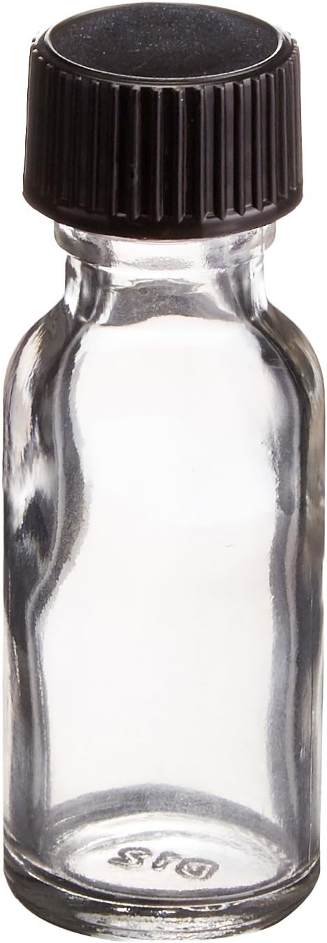 B24-30 Boston Round Glass Bottle with Cap, 1/2 oz Capaciy, Clear (Pack of 30)