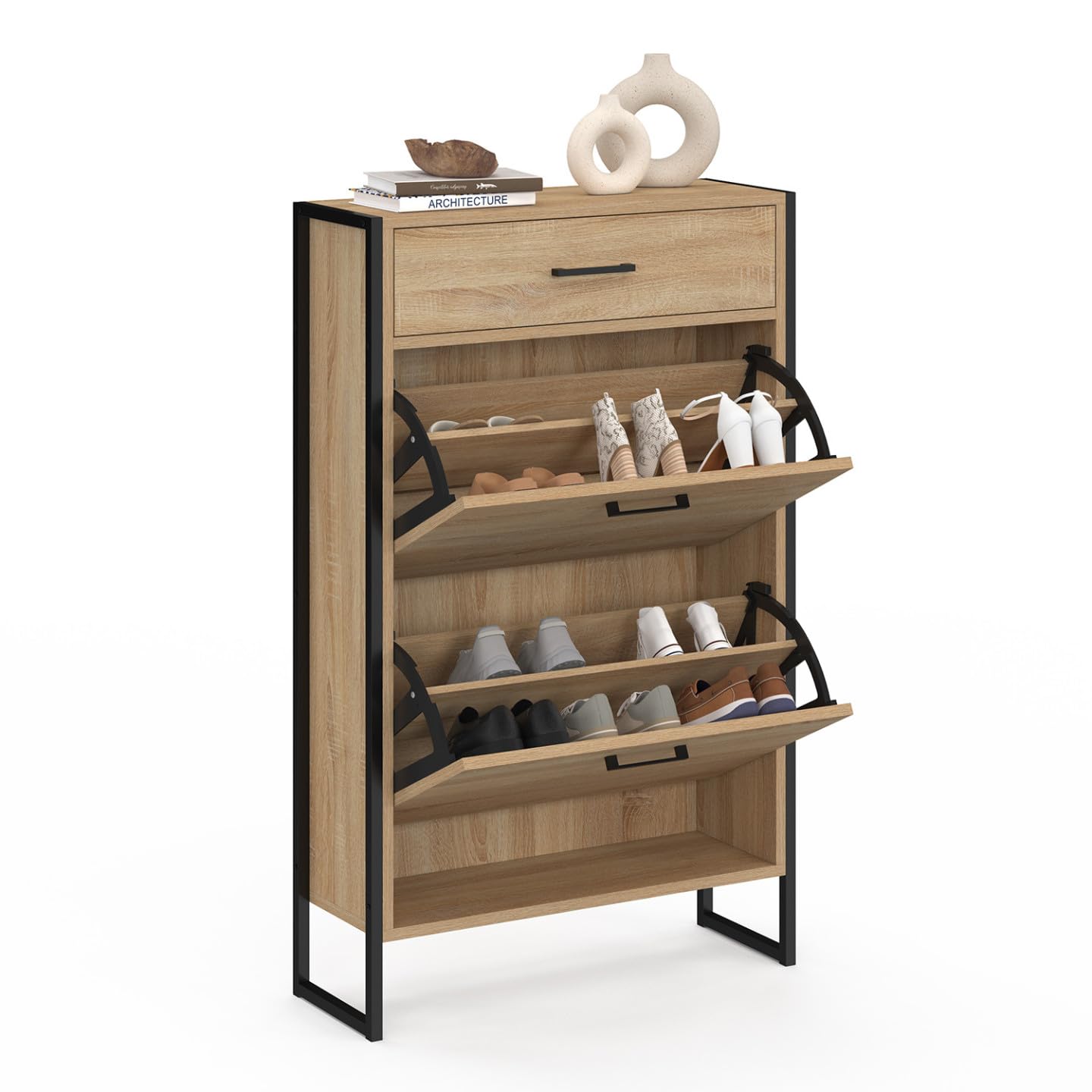 IDMarket - Organizador de zapatos con 2 cajones de 12 piezas LUIS con cajón de diseño industrial