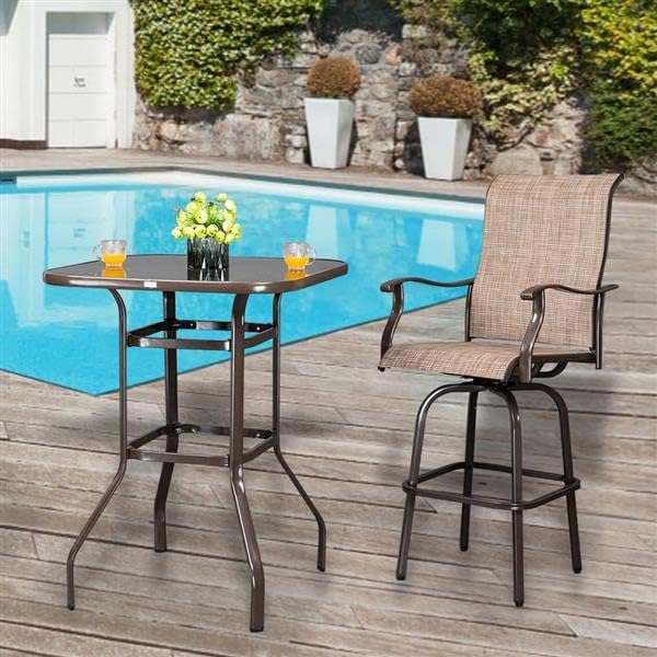 Outdoor High-Dining Set | Patio Table with 2 Swivel Bar Height Chairs Outdoor Swivel Bar Stools-Patio Bar Height Furniture Chair Set
