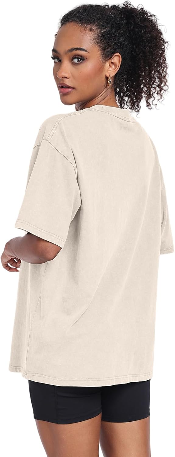 Womens Vintage Oversized T Shirts Acid Washed Baggy Cotton Tee Workout Gym Shirts Boyfriend Short Sleeve Tops - Image 3