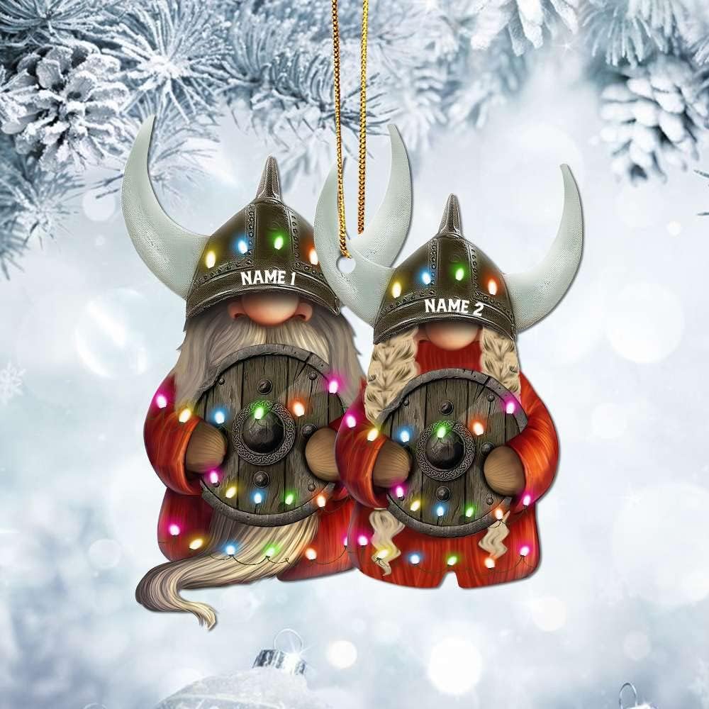 IZI PODViking Gnome Couple with Printed Christmas Light, Gift for Couples, Personalized Ornament, Custom 2D Tree Hanging Gifts, Home Decor Ornament (Style 1)…