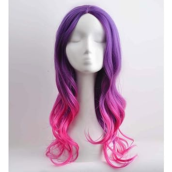 RightOn 22 Long Curly Girls Women Sexy Ombre Hair Cosplay Costume Party Wig with Wig Cap and Comb (Purple Ombre Hot Pink)
