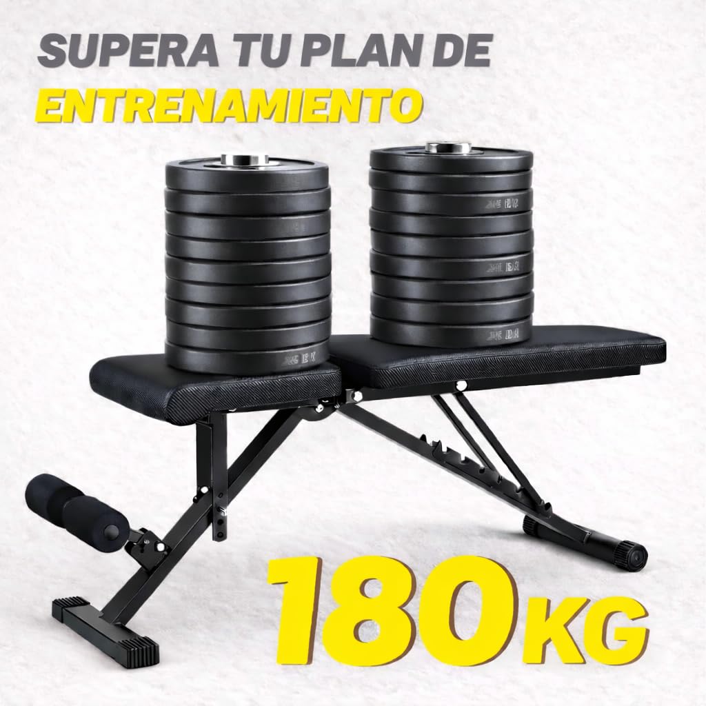 Banco de Ejercicio o Musculación Plegable Ligero Multifunción Para Pesas y Mancuernas Ajustable de Abdominales Gimnasio Entrenamiento en casa, Múltiples Posiciones Espalda, Pecho, Piernas