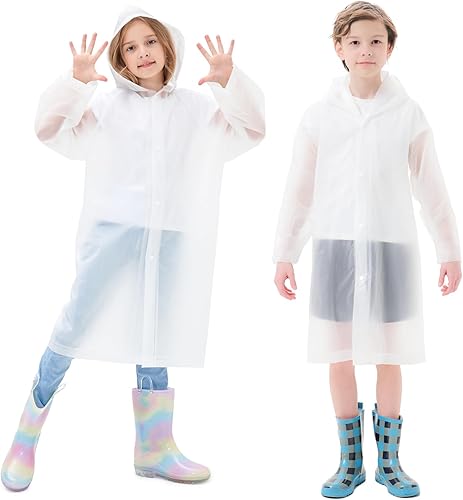 Ponchos de lluvia para niños, paquete de 2 impermeables reutilizables de EVA con botón para ajustar el tamaño del puño