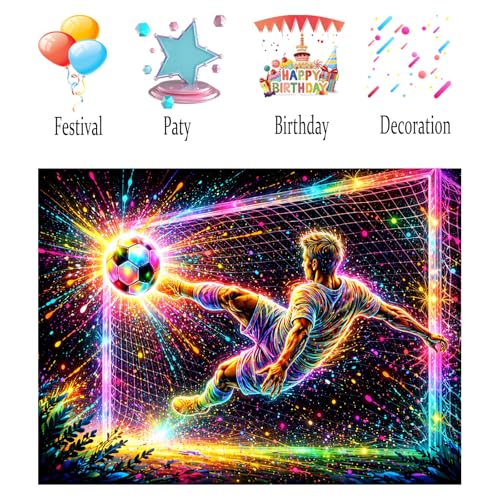 Image of Nuxovilar Neon Soccer Goal Wall Tapestry Polyester 78.74x59.05 In | Glow Poster Trippy Wall Art Sports Decor UV Backdrop Bedroom Game Room Dorm Space (Volley Kick Soccer Goal)