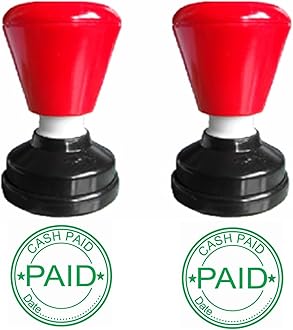 Cash Paid with Date 30mm Round Green Color self Ink pre Ink Rubber Stamp Pack of 2