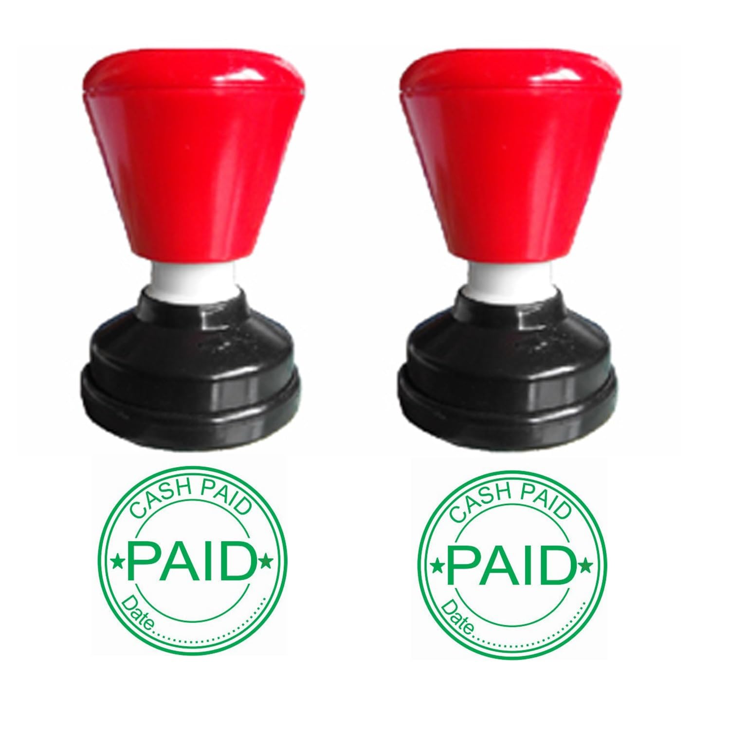 Cash Paid with Date 30mm Round Green Color self Ink pre Ink Rubber Stamp Pack of 2
