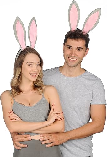 Miniatura 4 de Funcredible Diadema con orejas de conejo orejas de conejo de Pascua accesorios de disfraz de conejo de Halloween para niños y adultos gris  rosa