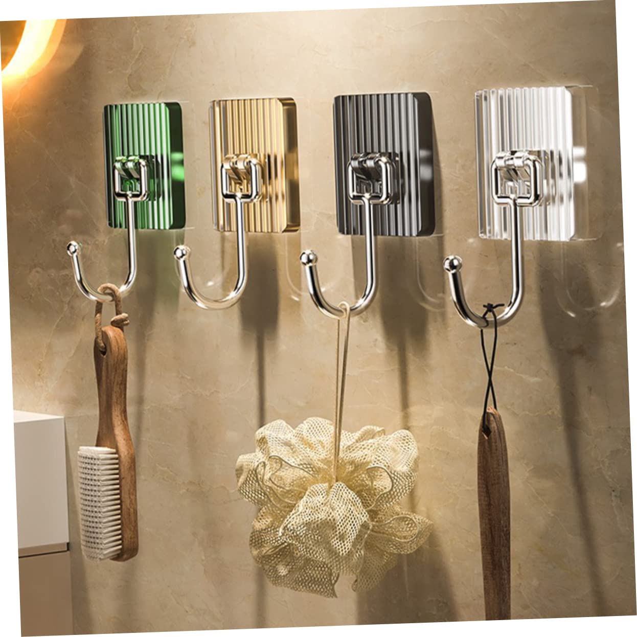 VASDEV 4 Ganchos para Cocina y baño sin Clavos, Toallas, Llavero de Acero Inoxidable, Ganchos Transparentes, Ganchos sin Costura, Ganchos para Llavero de Pared, Ganchos Adhesivos para som