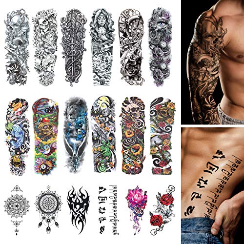 Full Arm Temporary Tattoo, BRT Extra Large Temporary Tattoo Sleeves Tattoo Sticker for Men Women 18 Sheets