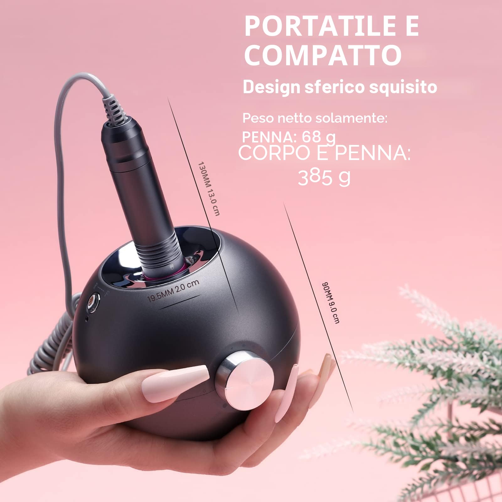 Delanie Fresa per Unghie Professionale, Trapano per Unghie per Manicure e Pedicure, Velocità Regolabile 35000 RPM Rimozione Gel Grigia