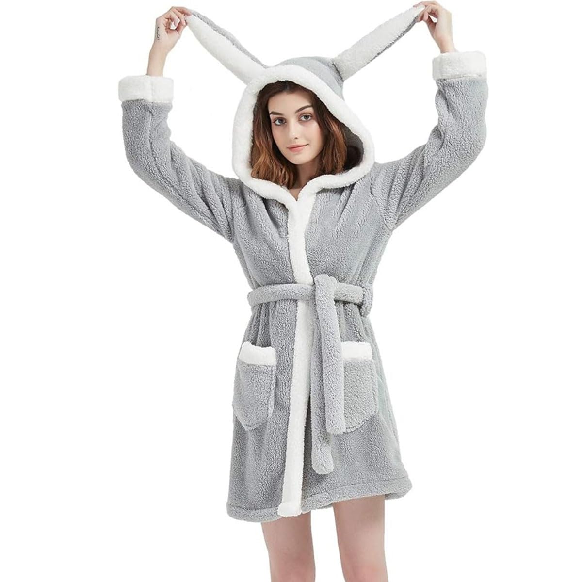 Albornoz Mujer Albornoz Adulto Con Capucha Felpa Sherpa BunnyAnimal