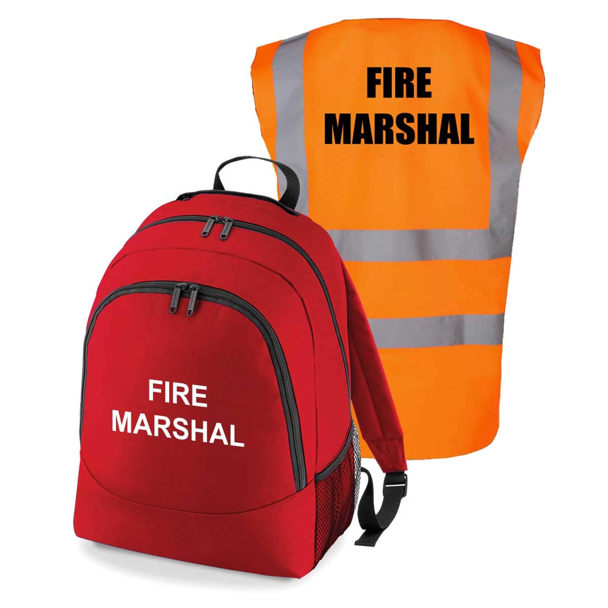 Workplace Fire Marshal Backpack Kit - Printed Red Documents & Equipment Rucksack Bag with Hi Visibility Printed Vest