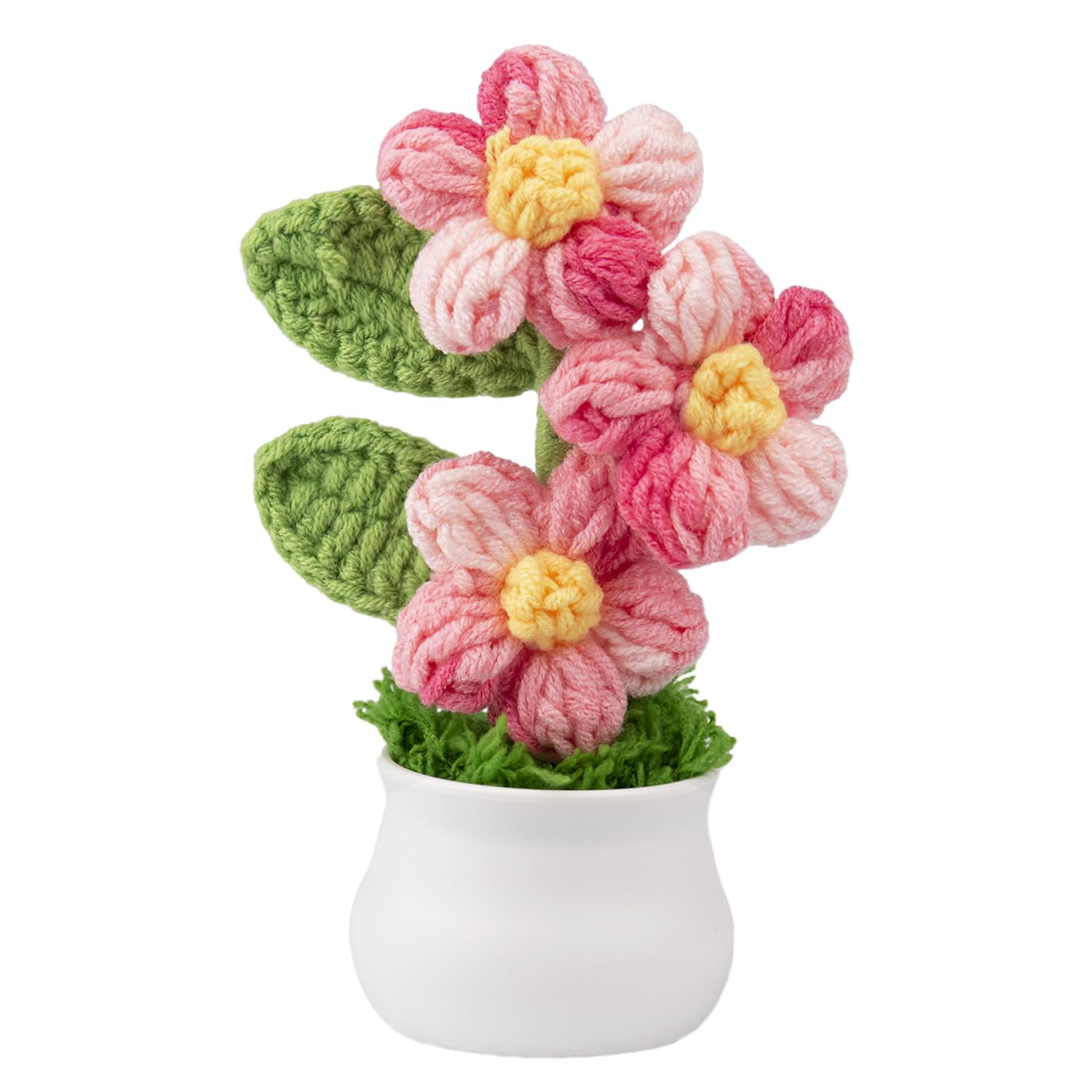 Knitting Crochet Puff Flowers Potted Plants, Gradient Colorful Flowers for Friends, Family and Lover, Handmade Flowers for Home Office Decoration, Car
