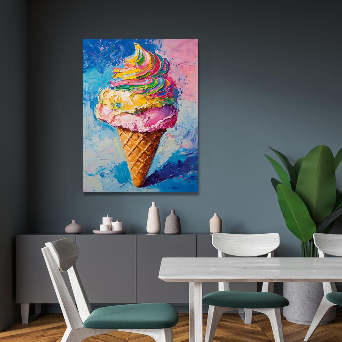 SHENGPOSTER kolorowe lody płótno sztuka ścienna obraz olejny styl plakaty i druki do kuchni lub dzieci pokój nastolatka fajny i zabawny wystrój ściany 80x112cm rama wewnętrzna