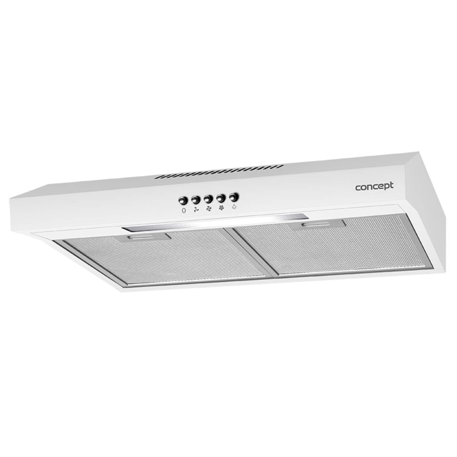 Concept OPP1250 - Hotte aspirante (50 cm, avec éclairage LED et 3 niveaux de puissance, 135 m³/h, 65 W, fonction de recirculation, 60 dB, 82 mm), couleur blanc