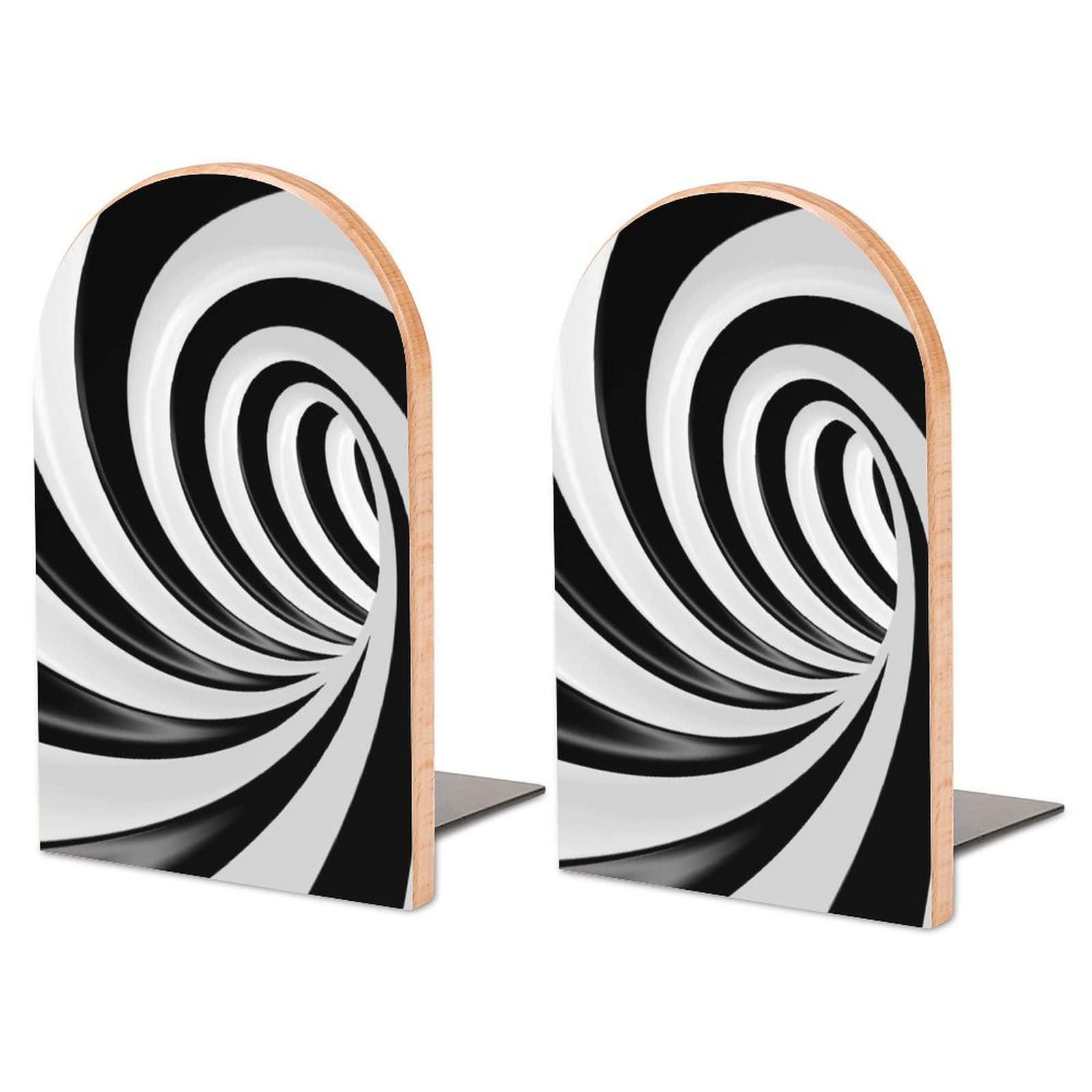 Psychedelic Black and White Swirl Bookends Heavy Duty Book Stand 1 Pair for Home Office Shelves Decorative