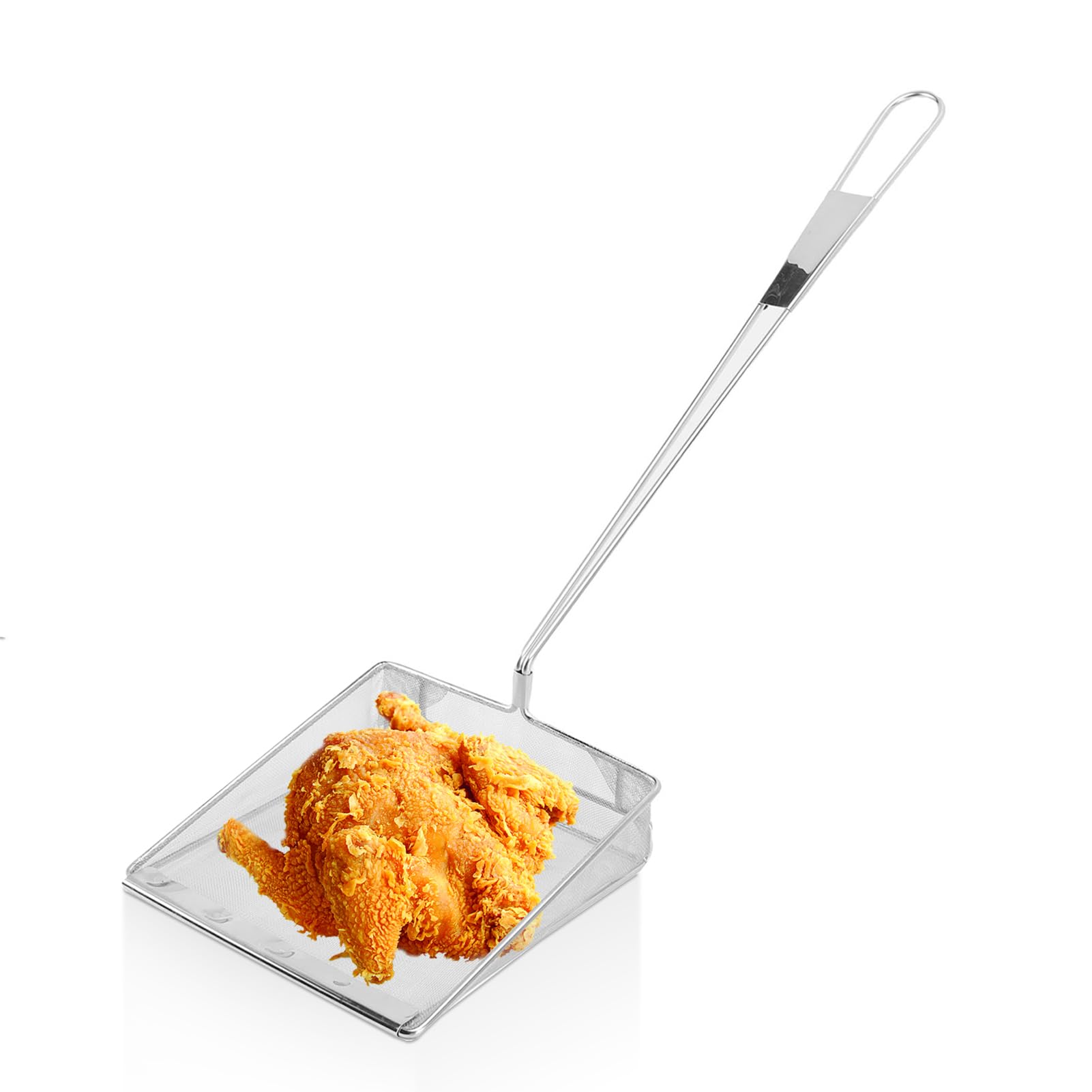 Écumoire à mailles carrées, écumoire à huile pour friteuse, cuillère à frire, passoire araignée en acier inoxydable avec long manche pour cuisine, piscine, aliments frits