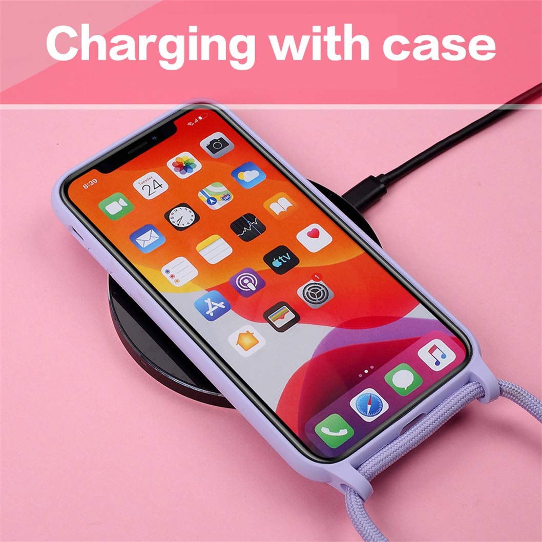 Custodia IPhone 12 Mini Con Cordoncino - Silicone Liquido Rosso, Mani Libere E Antiscivolo - 3